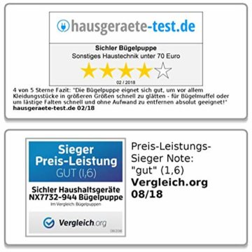 Sichler Haushaltsgeräte Hemdenbügler: 2in1-Bügelpuppe, Warmluft-Gebläse und Kleiderständer, Timer, 850 Watt (Bügelhilfe) - 7