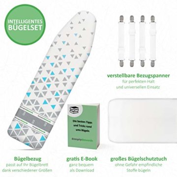 SimplySmooth Bügelbrettbezug 110x30 für Dampfbügeleisen geeignet - Hochwertiger Bügeltischbezug mit Spannern, Bügeltuch und E-Book - Bügelbezug zum schnellen bügeln Dank Komfortpolsterung - 4